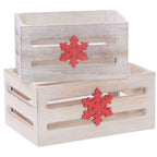 Cassette in abete grigio con fiocco di neve rosso, 20x13H9 cm, set di 2 (kit da 5)
