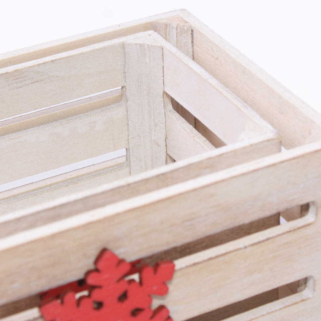 Cassette in abete grigio con fiocco di neve rosso, 20x13H9 cm, set di 2 (kit da 5)