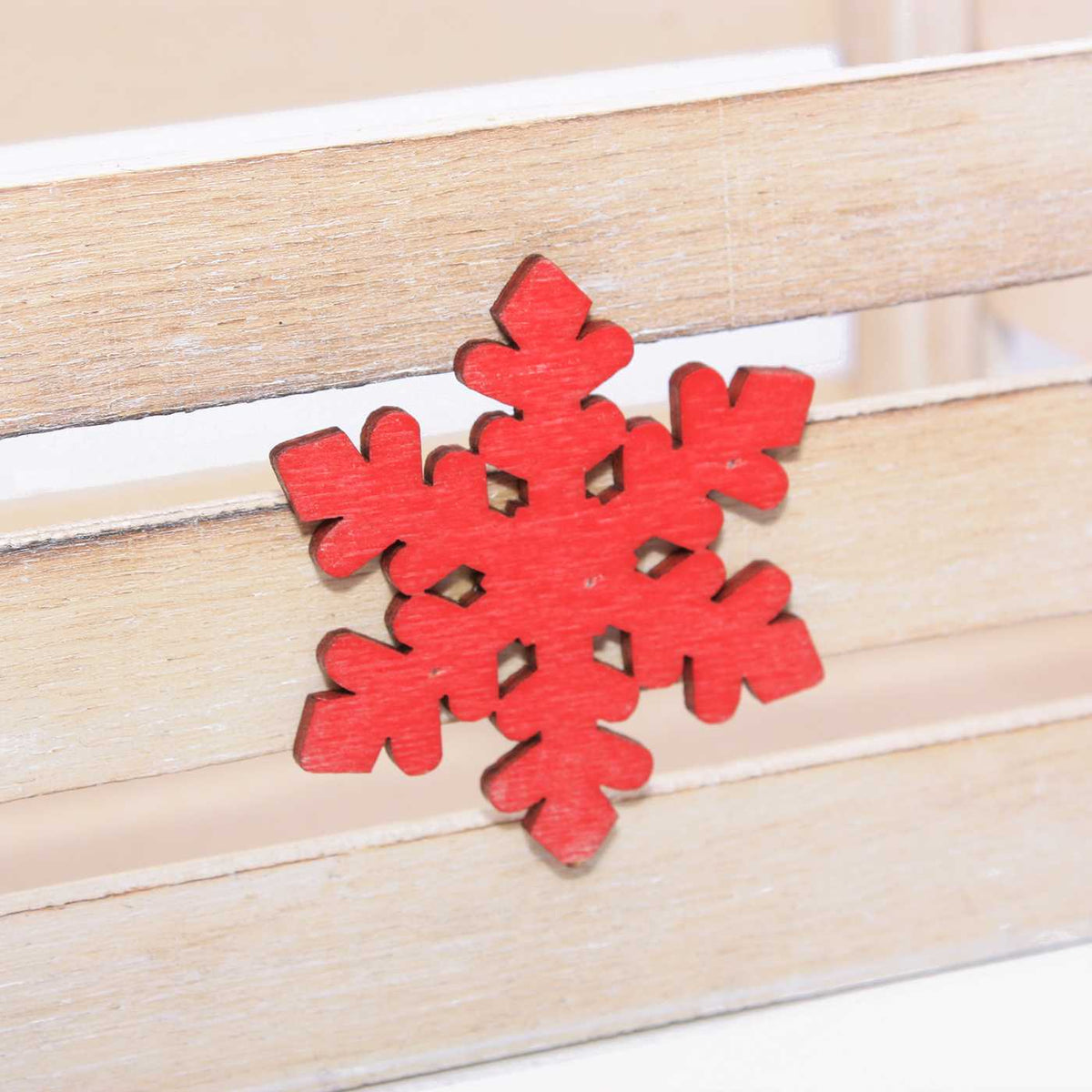 Cassette in abete grigio con fiocco di neve rosso, 20x13H9 cm, set di 2 (kit da 5)
