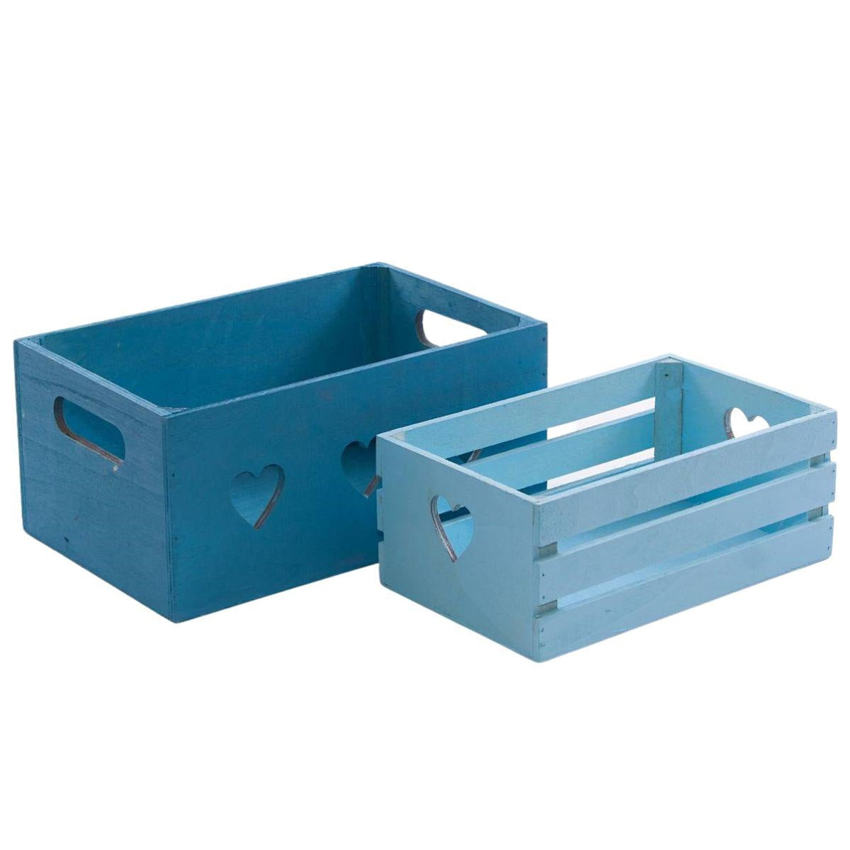 Cassette azzurre in abete, 29x18H13 cm, set di 2 (kit da 3)