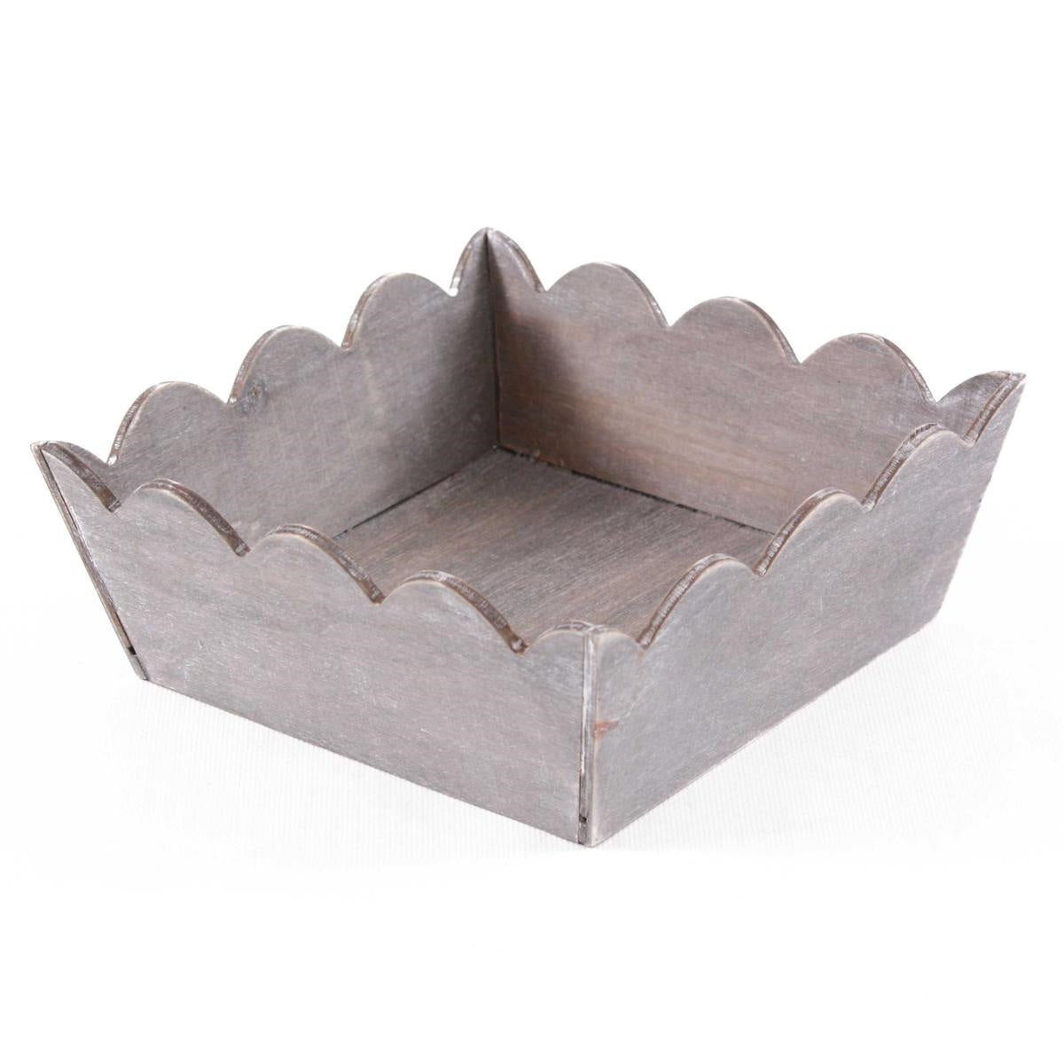 Vassoio smerlato in legno di abete grigio, 20x20H8 cm (kit da 10)