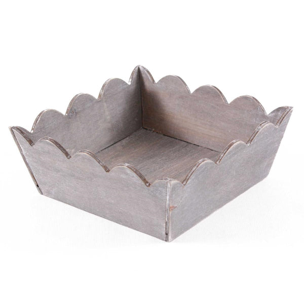 Vassoio smerlato in legno di abete grigio, 20x20H8 cm (kit da 10)