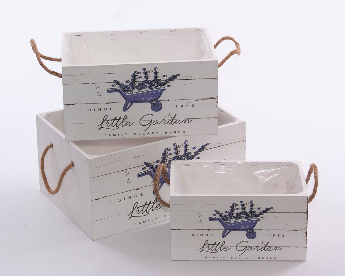 Set di 3 cassette in legno di abete, 36x26H18 cm
