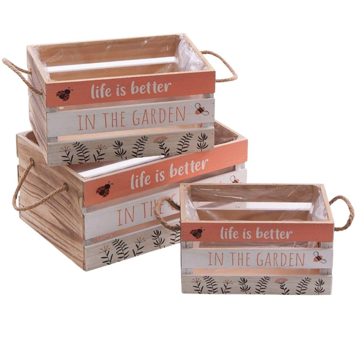 Cassetta in legno di abete Garden, 36x26H18 cm, set di 3