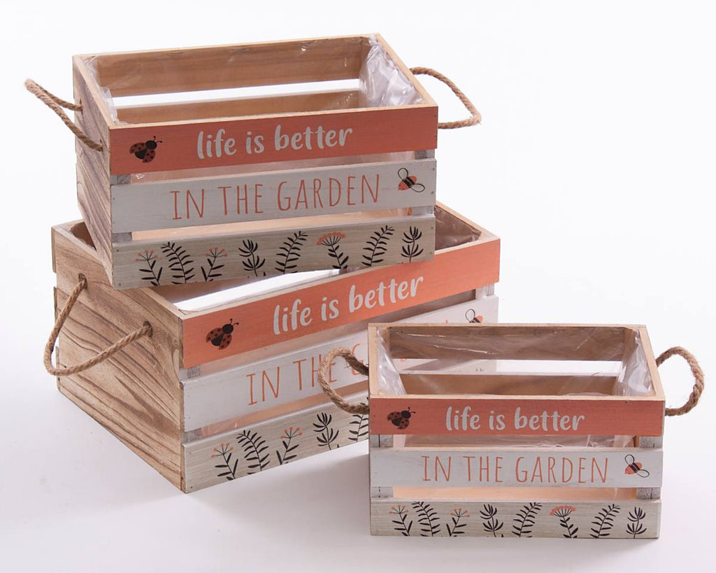 Cassetta in legno di abete Garden, 36x26H18 cm, set di 3