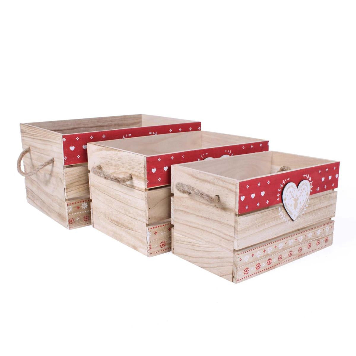 Cassetta abete cuore cervo natale, 42x31x21 cm