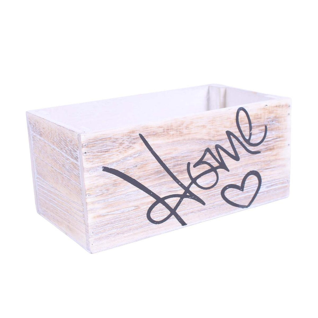 Cassetta in Paulownia sbiancata con scritta Home, 22x12x10 cm (kit da 10)