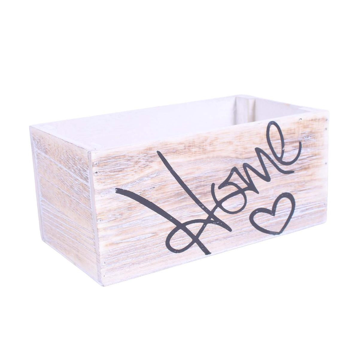 Cassetta in Paulownia sbiancata con scritta Home, 22x12x10 cm (kit da 10)