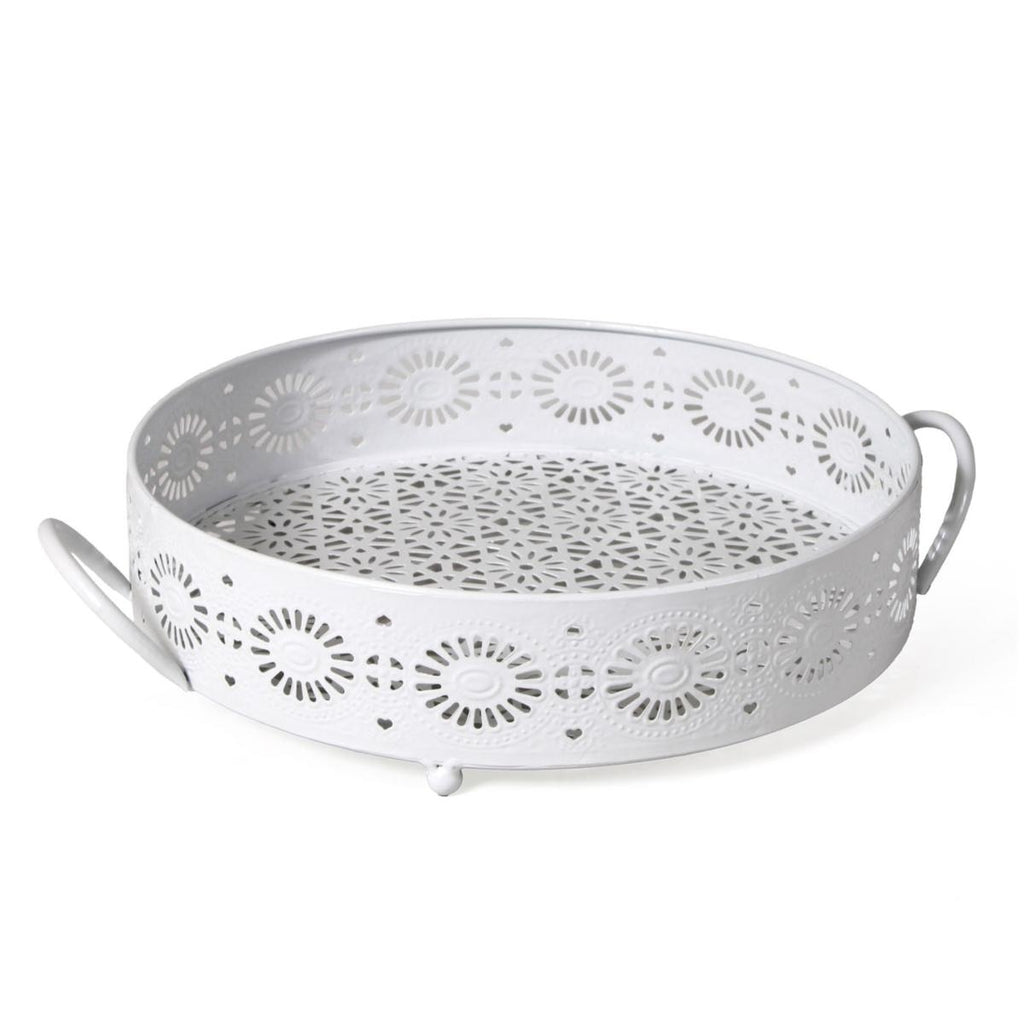 Vassoio in metallo bianco, Ø34H8 cm