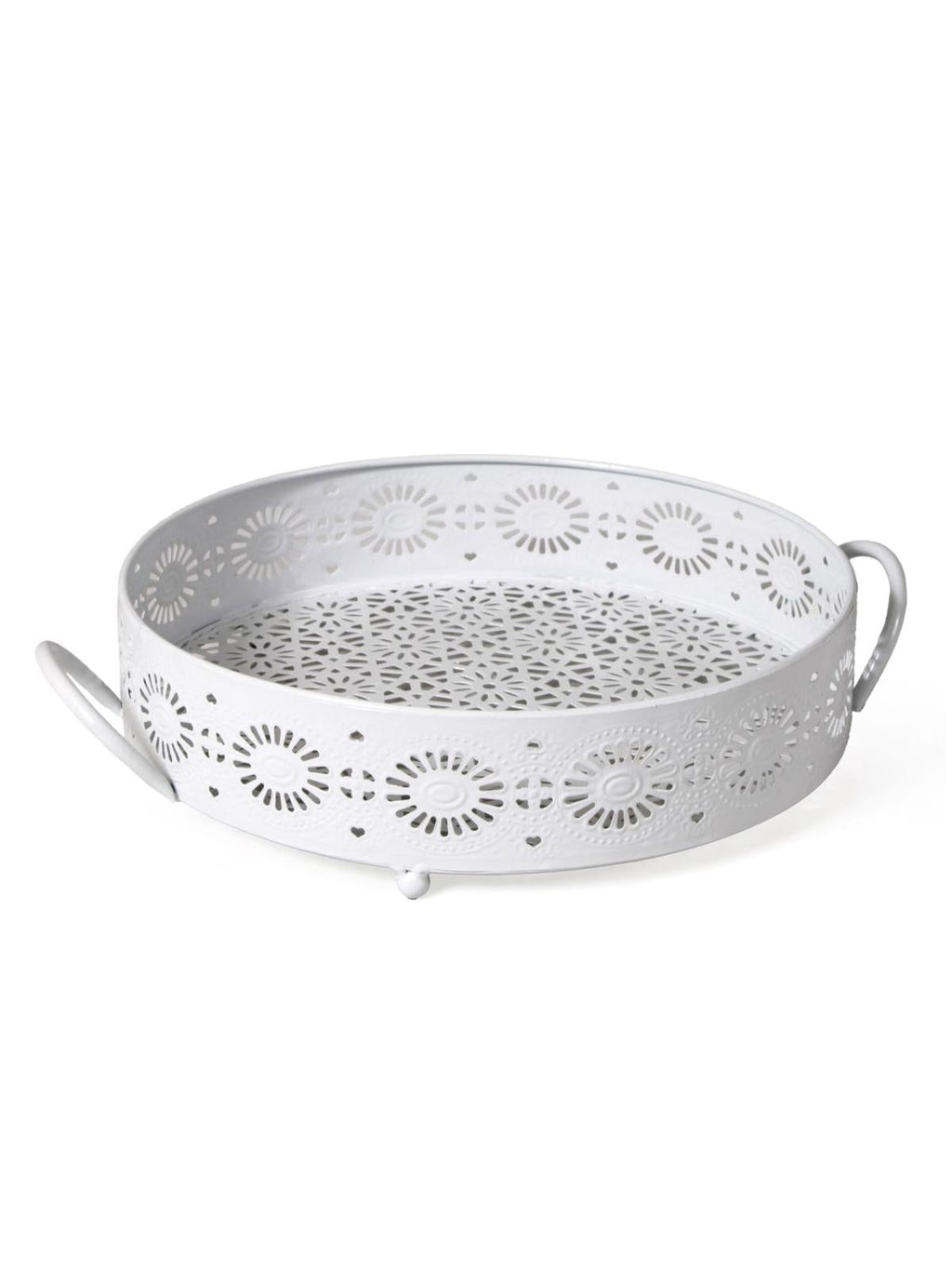 Vassoio in metallo bianco, Ø34H8 cm (kit da 3)
