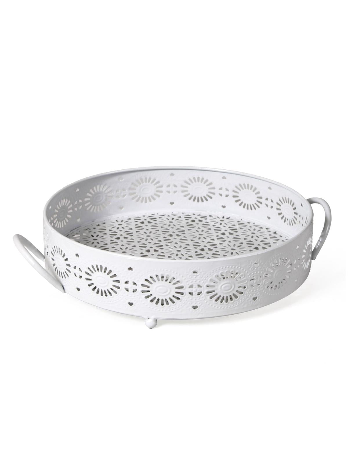 Vassoio in metallo bianco, Ø34H8 cm (kit da 3)