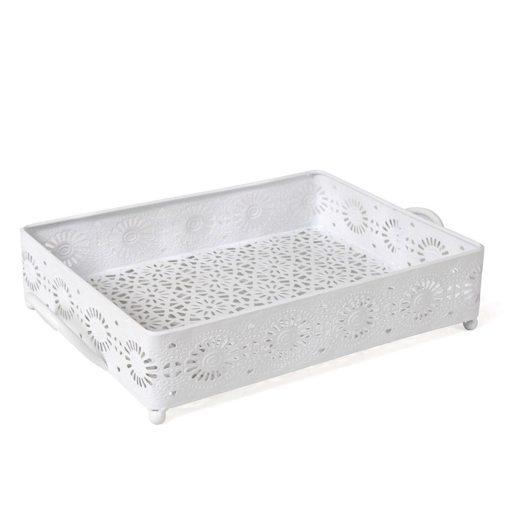Vassoio in metallo bianco, 36X28H8 cm