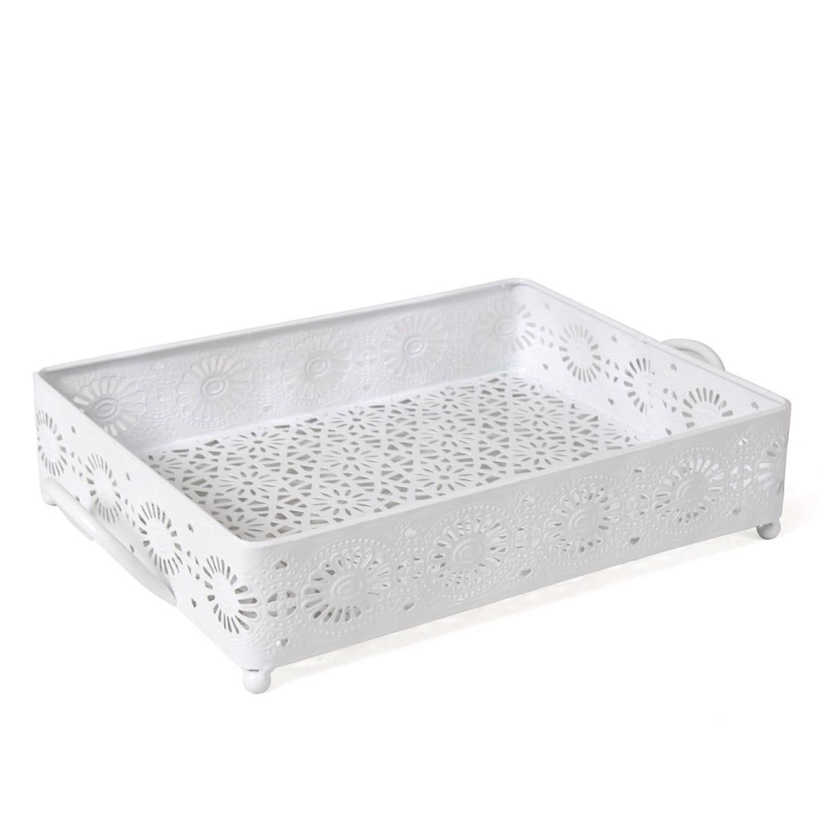 Vassoio in metallo bianco, 36X28H8 cm
