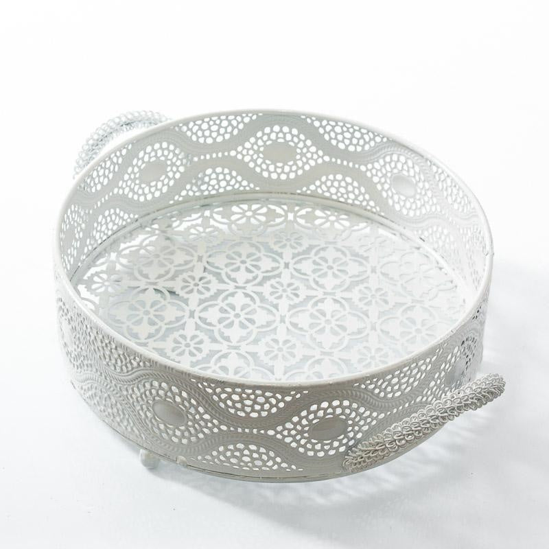Vassoio rotondo in metallo bianco, 25H9 cm (kit da 3)