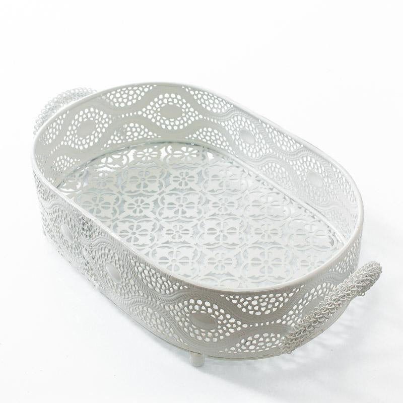 Vassoio ovale in metallo bianco, 30x29H9 cm (kit da 3)