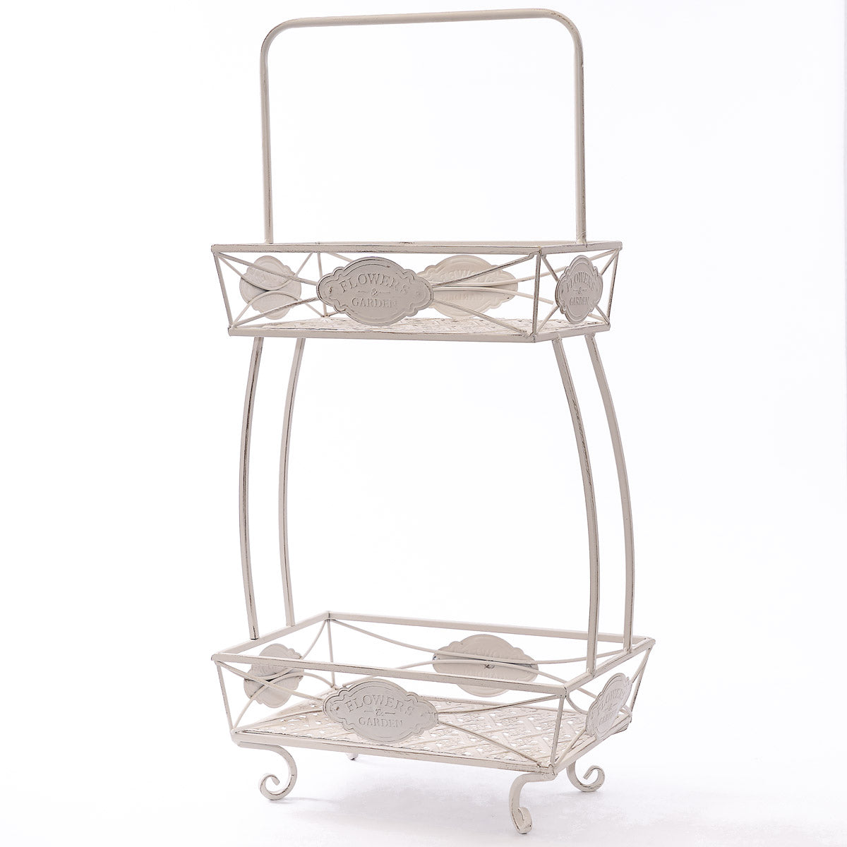 Portafiori a due piani in metallo bianco, 43X25H82 cm