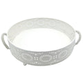 Vassoio rotondo in metallo bianco traforato, Ø33H9 cm (kit da 3)