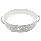 Vassoio rotondo in metallo bianco traforato, Ø33H9 cm (kit da 3)