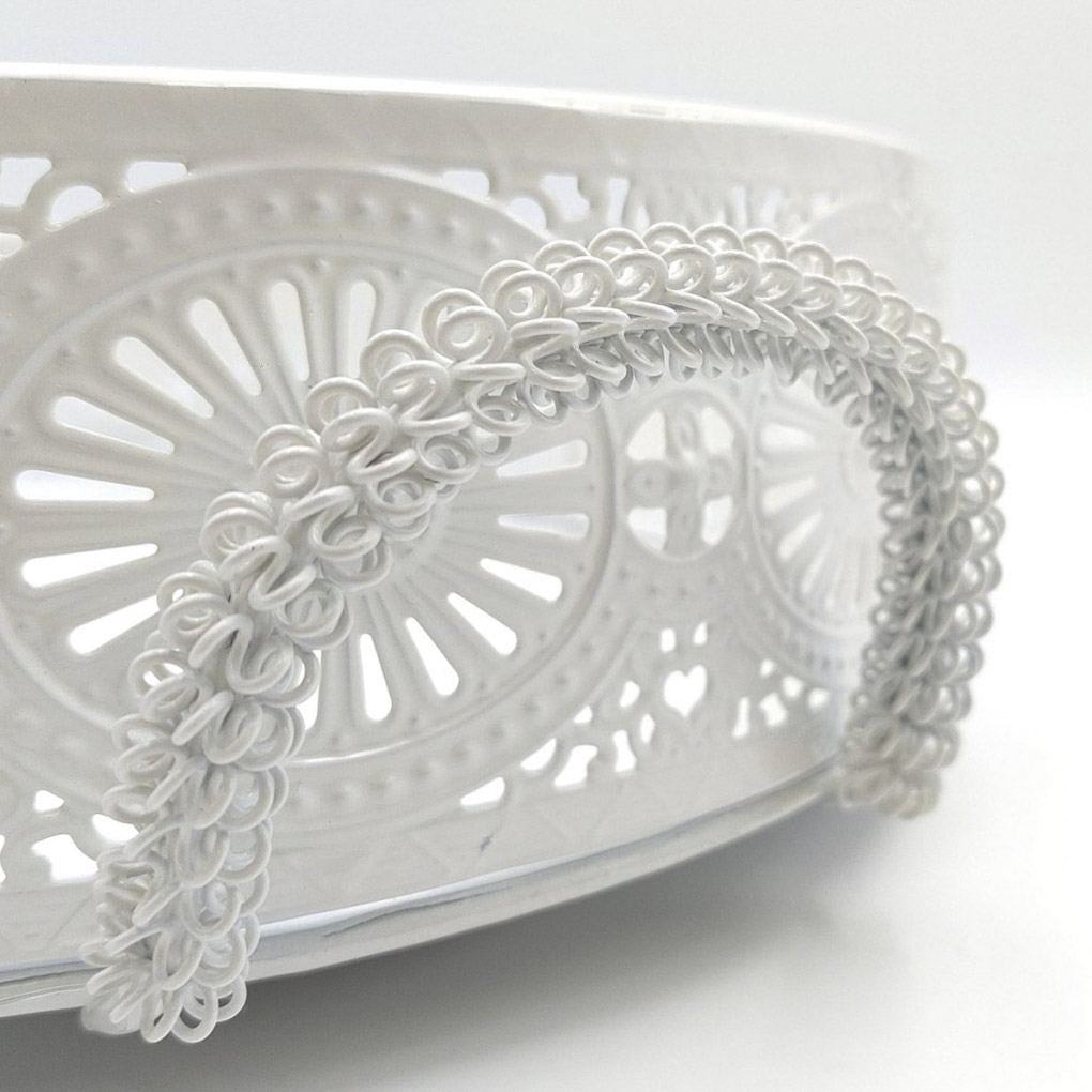 Vassoio rotondo in metallo bianco traforato, Ø33H9 cm (kit da 3)