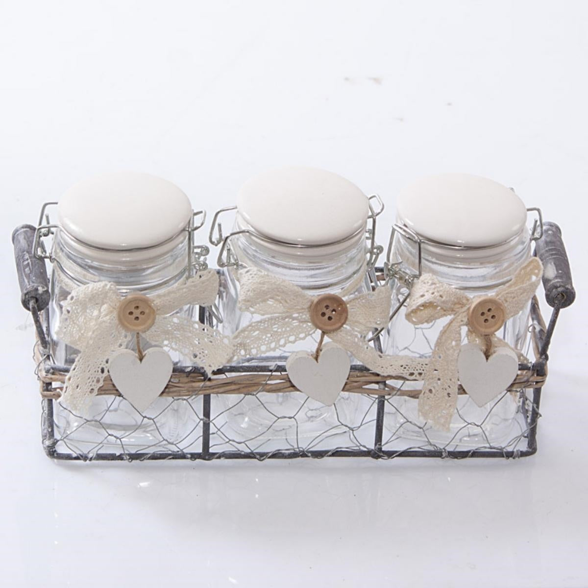 Barattoli portaspezie con cestino a rete, 25x11H10 cm, set di 3 (kit da 3)