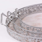 Vassoi in metallo e abete sbiancato, set di 3, 48x32x9 cm