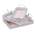 Vassoio in metallo e abete sbiancato, set di 3, 40x29H10 cm