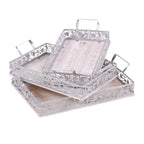 Vassoio in metallo e abete sbiancato, set di 3, 40x29H10 cm