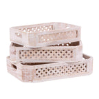 Vassoi rettangolari in legno di abete sbiancato, set di 3, 40x30x9 cm