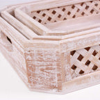 Vassoi rettangolari in legno di abete sbiancato, set di 3, 40x30x9 cm
