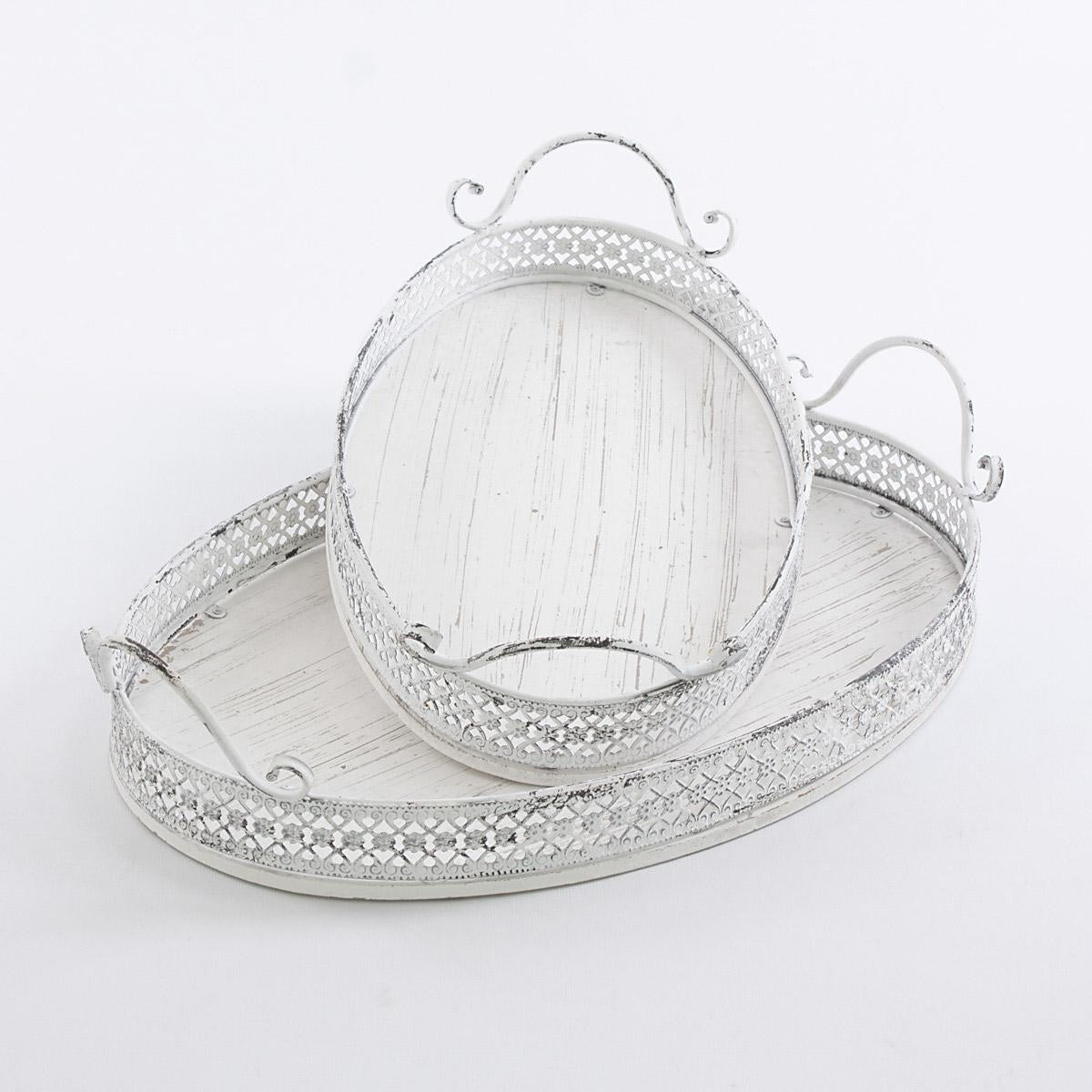 Vassoi in compensato e metallo, set da 2, 53x33x11 e 45x24x11 cm