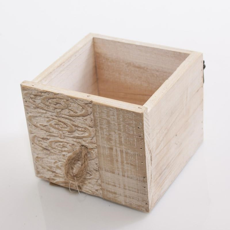 Cassettina intagliata in legno di abete, 13x13H11 cm (kit da 5)