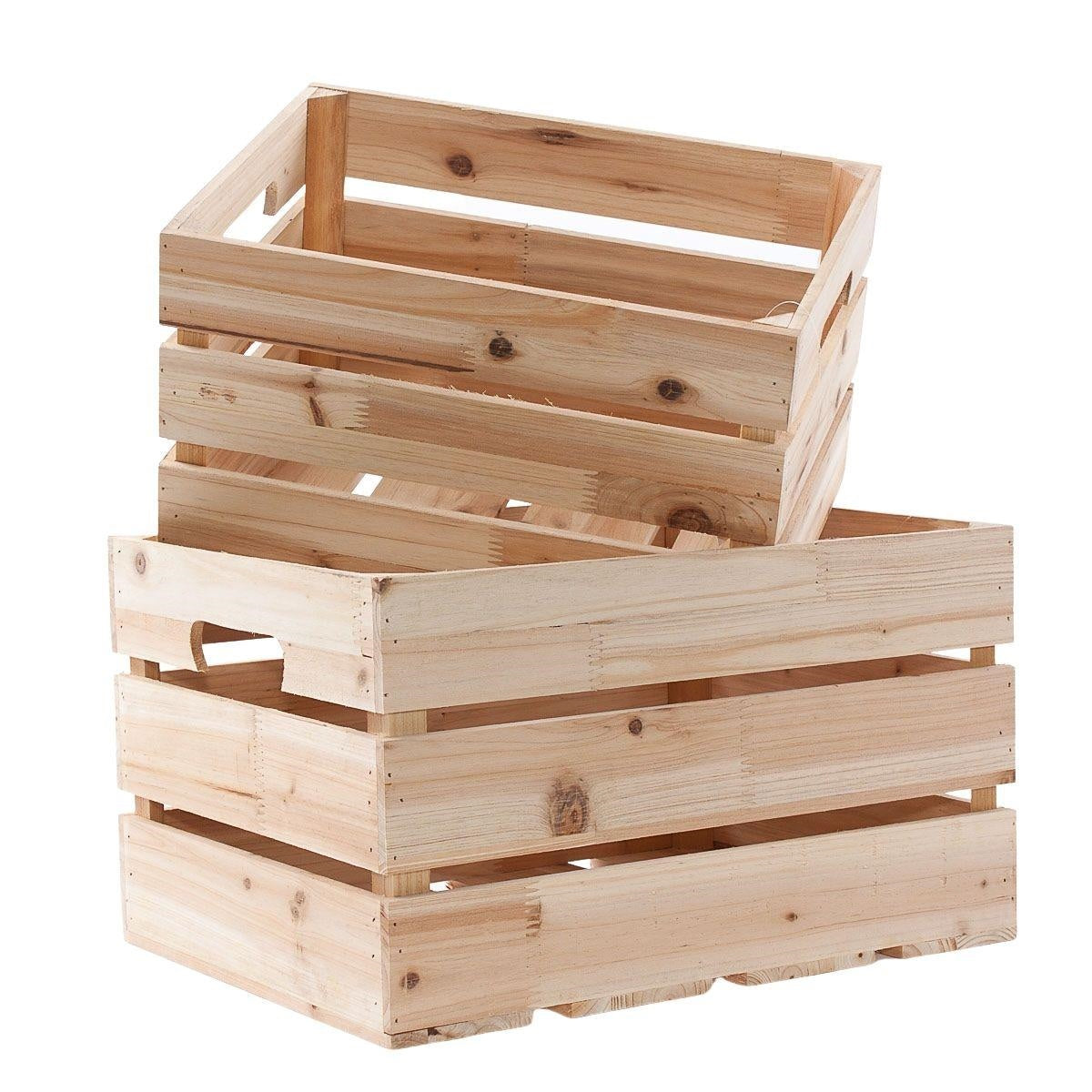 Cassette in legno di abete naturale con manici, set di 2, 40x30x23 cm