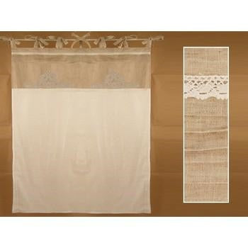 Tenda 140x300 ecru/bia ricamo bianco