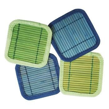 Sottobicchiere quadrato in bambù, 2 blu e 2 verdi, 11x11x2 cm (kit da 10)