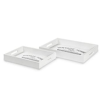 Vassoio in legno bianco vintage con scritta Home (kit da 3)