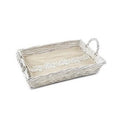 Vassoio in vimini bianco con pizzo e fiore (kit da 5)
