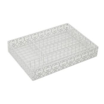 Porta posate rettangolare Ferro bianco fiori, 27,5x37,5x6 cm