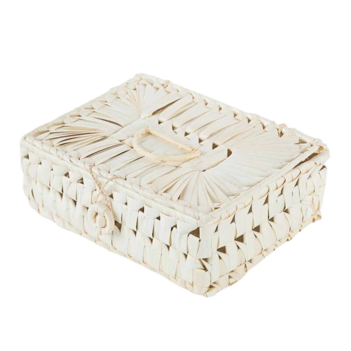 Scatola con coperchio in foglie di palma, 23x17H9 cm (kit da 5)