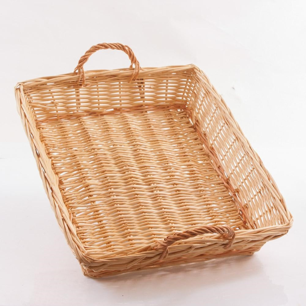Vassoio centrotavola in vimini naturale con manici, 54x45x12 cm