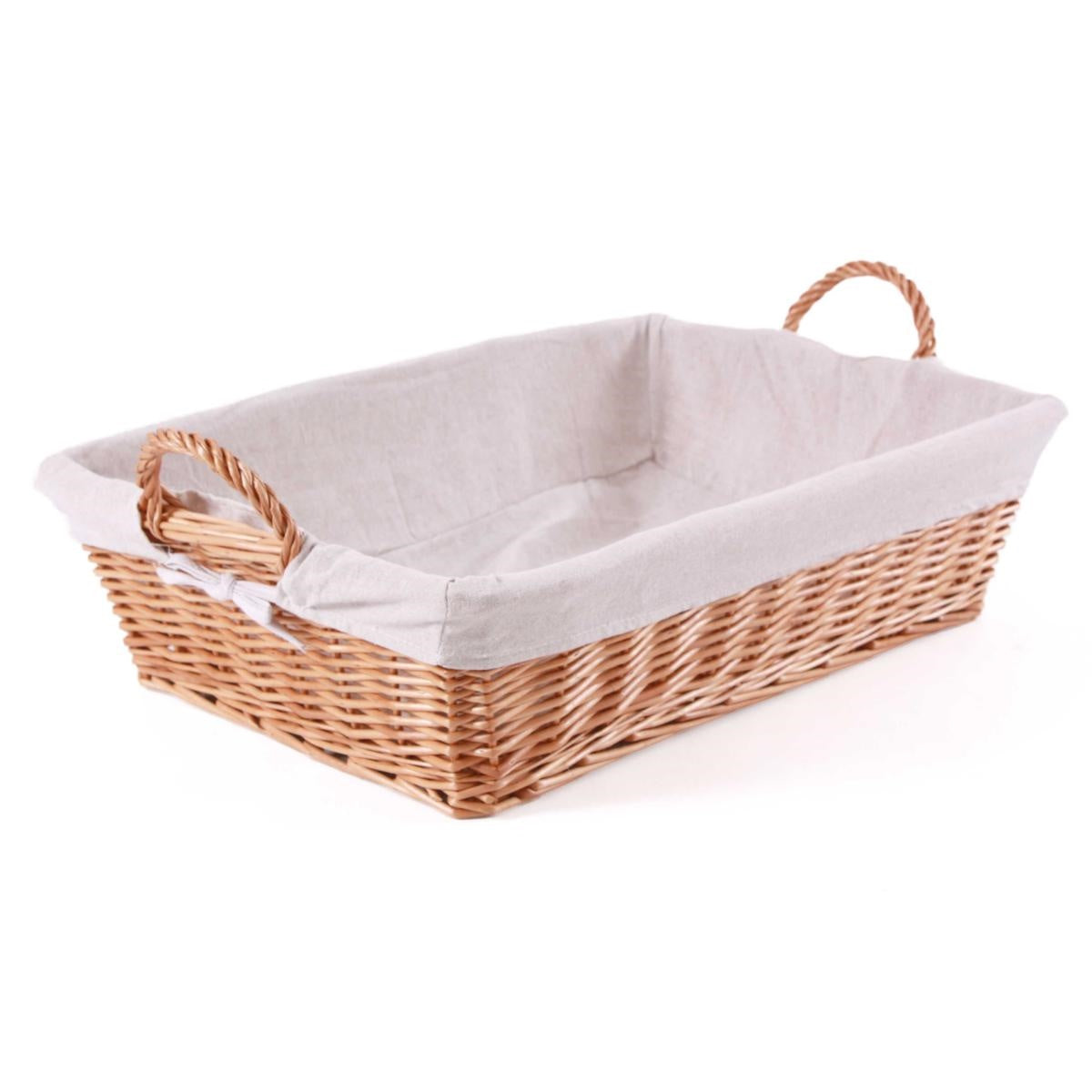Vassoio in vimini foderato in cotone, 64x42H16 cm