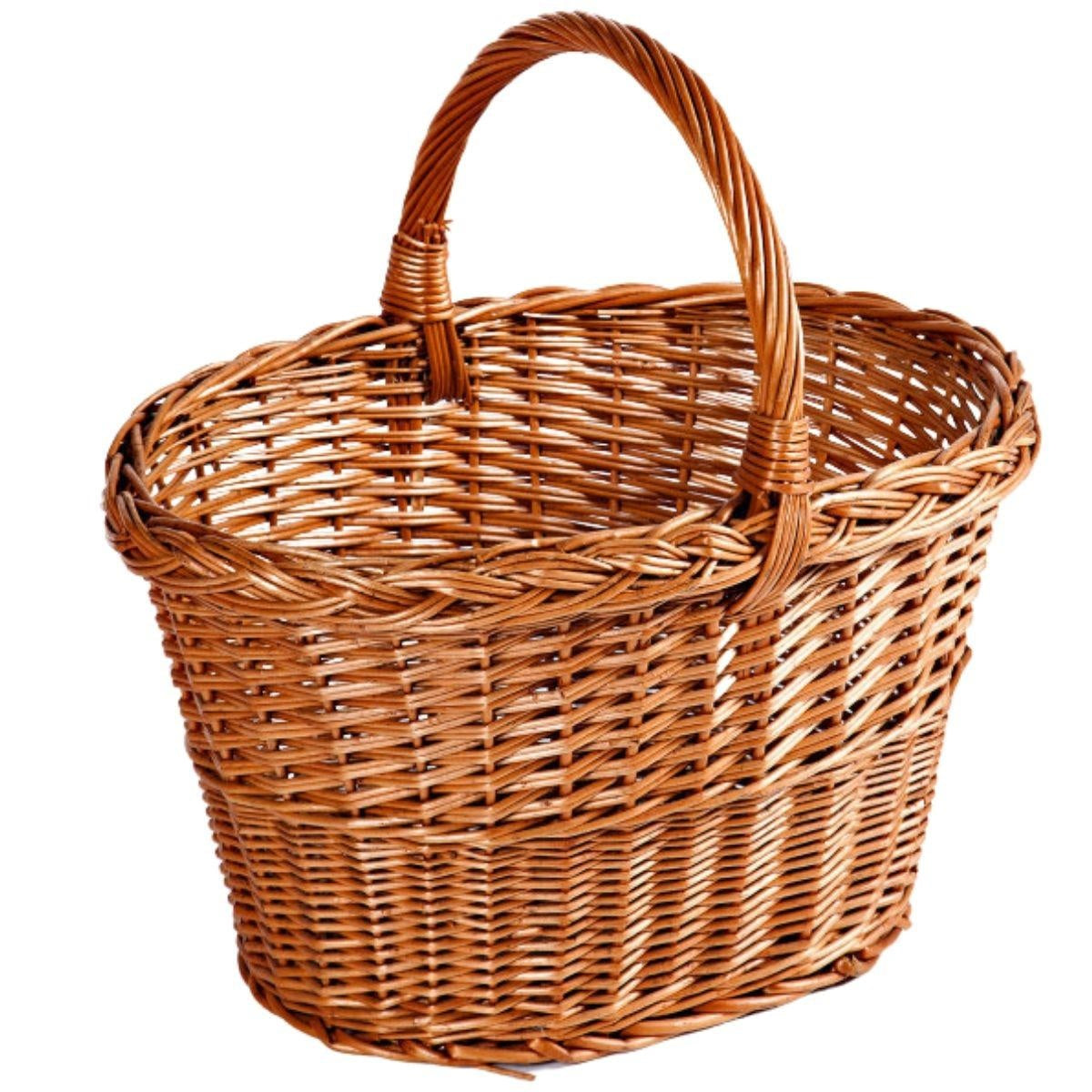 Cesto ovale in vimini rosso con manico alto, 40x30H23/37 cm