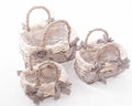 Cestini in vimini bianco anticato foderati, set di 3, 27x18x30 cm
