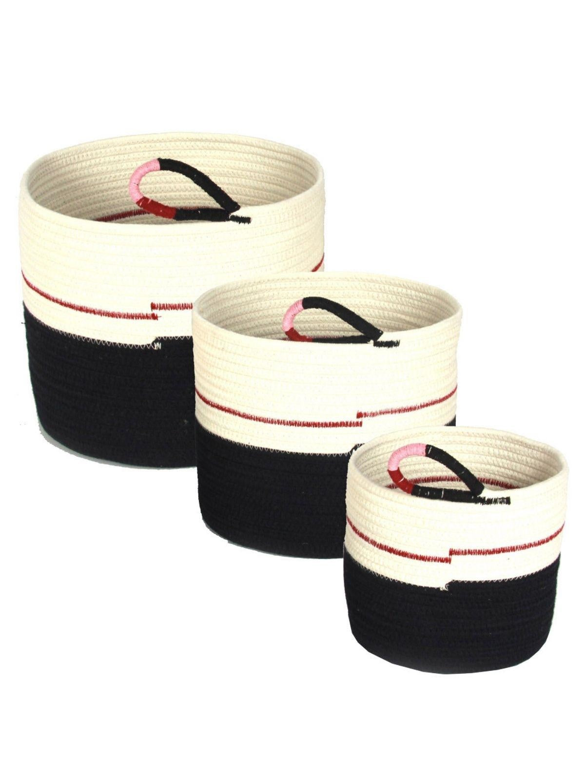 Cesto in cotone bicolore in set di 3, Ø29H26 cm
