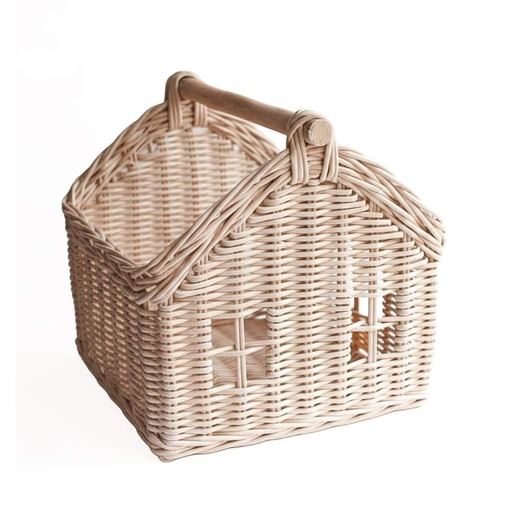Cestino in midollo a forma di casetta, 25x25x25 cm