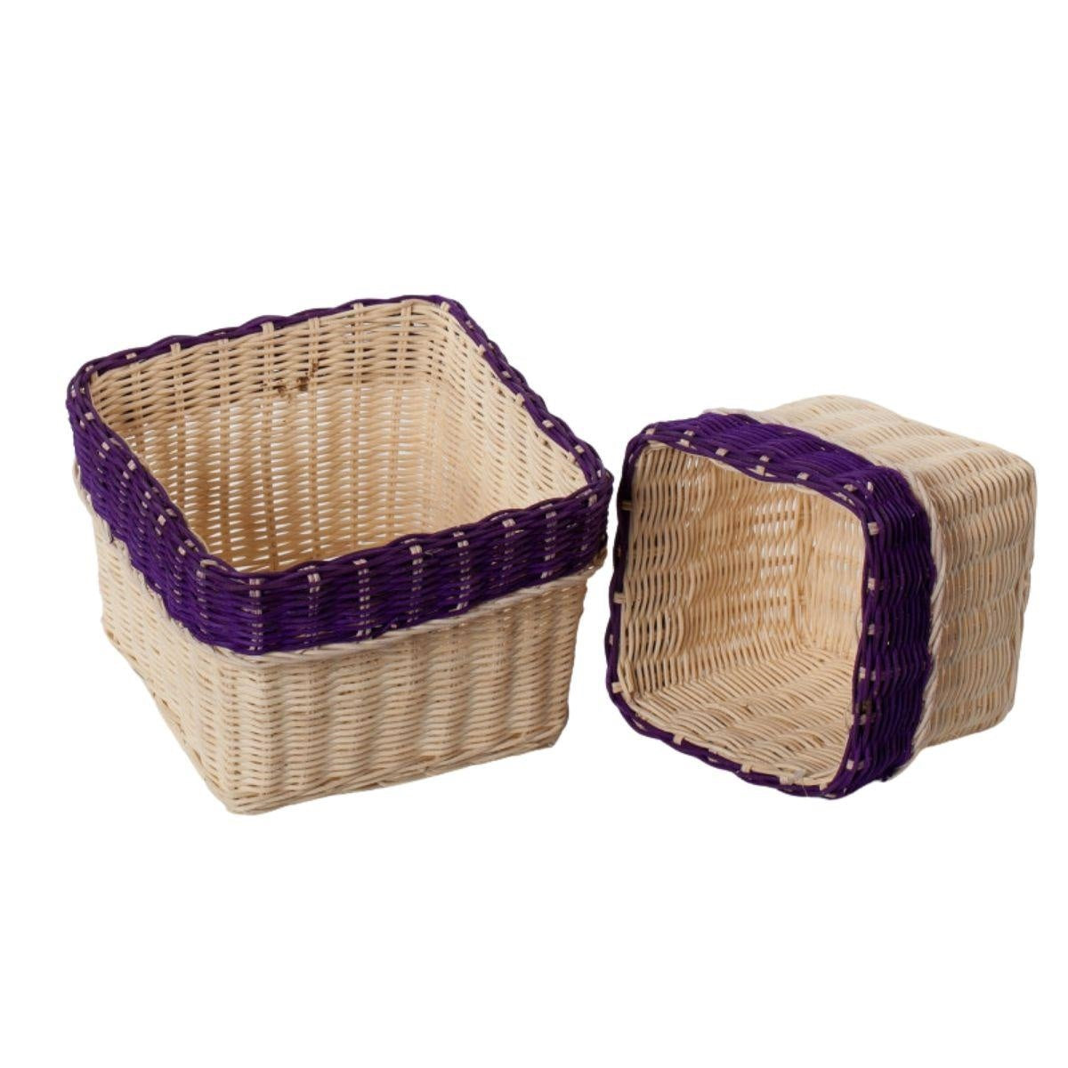 Cesto quadrato in midollino in set di 2, 22x22H15 cm