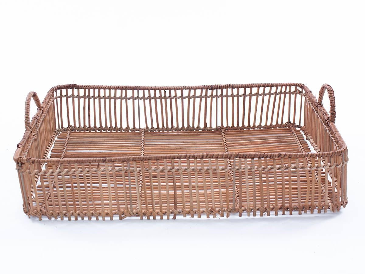 Vassoio in rattan naturale con manici, 50x35H13 cm
