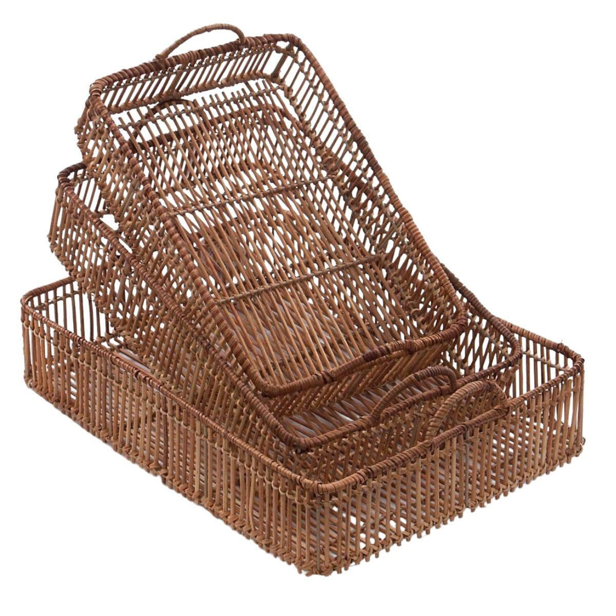 Vassoio in rattan naturale, set di 3, 50x35H13 cm