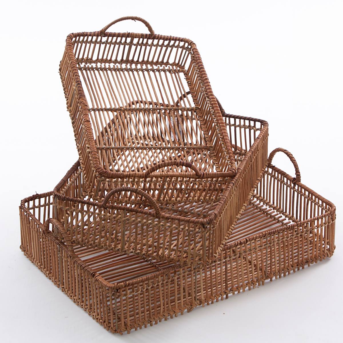 Vassoio in rattan naturale, set di 3, 50x35H13 cm