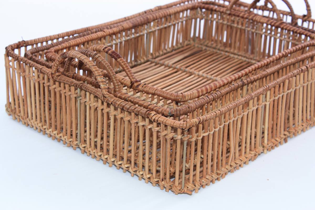 Vassoio in rattan naturale, set di 3, 50x35H13 cm