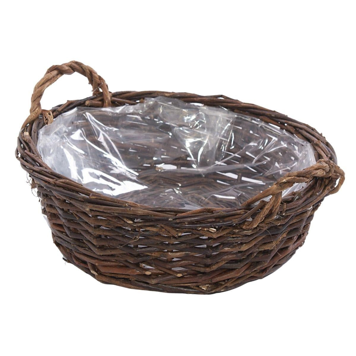 Portafiori con manici in vimini grezzo, Ø30H10 cm